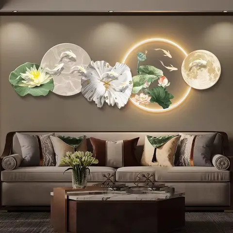 锦鲤 单幅 装饰画 现代简约 客厅背景墙挂画 LED带灯画