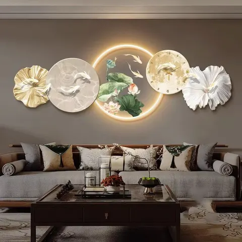 锦鲤 单幅 装饰画 现代简约 客厅背景墙挂画 LED带灯画