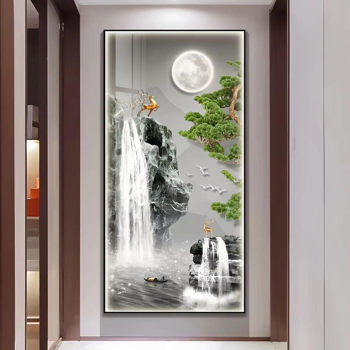 锦鲤 单幅 装饰画 现代简约 客厅背景墙挂画 LED带灯画
