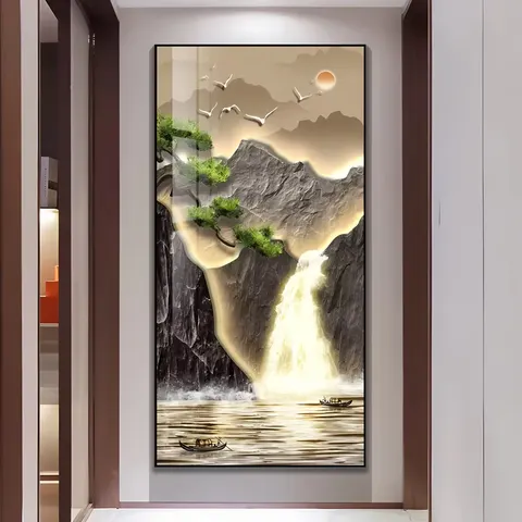 锦鲤 单幅 装饰画 现代简约 客厅背景墙挂画 LED带灯画
