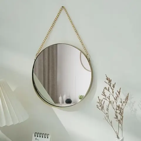 Non-drilled Hole Bathroom Mirror Dormitory Dressing Table Wall Mirror Round Framed Bathroom Mirror Room Mirror