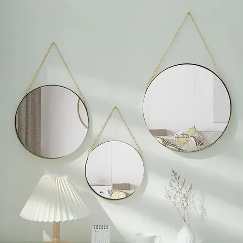 Non-drilled Hole Bathroom Mirror Dormitory Dressing Table Wall Mirror Round Framed Bathroom Mirror Room Mirror