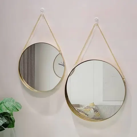 Non-drilled Hole Bathroom Mirror Dormitory Dressing Table Wall Mirror Round Framed Bathroom Mirror Room Mirror