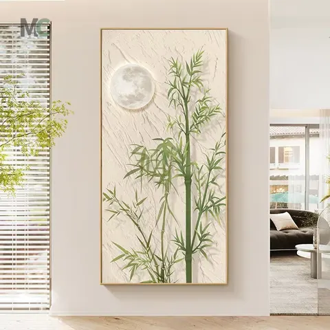 Nordic Entrance Porch Wall Decor Painting Living Room Corridor Modern Bamboo Simple Background Wall Crystal Porcelain Painting