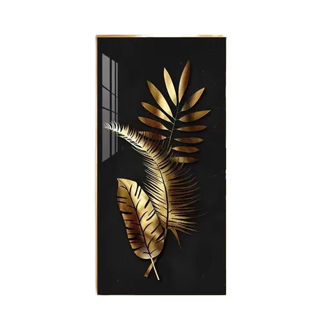Nordic Large Abstract Golden Leaf Flower Wall Art Picture Modern Luxury Paper MDF Aluminum Alloy Frame Living Room Home Decor