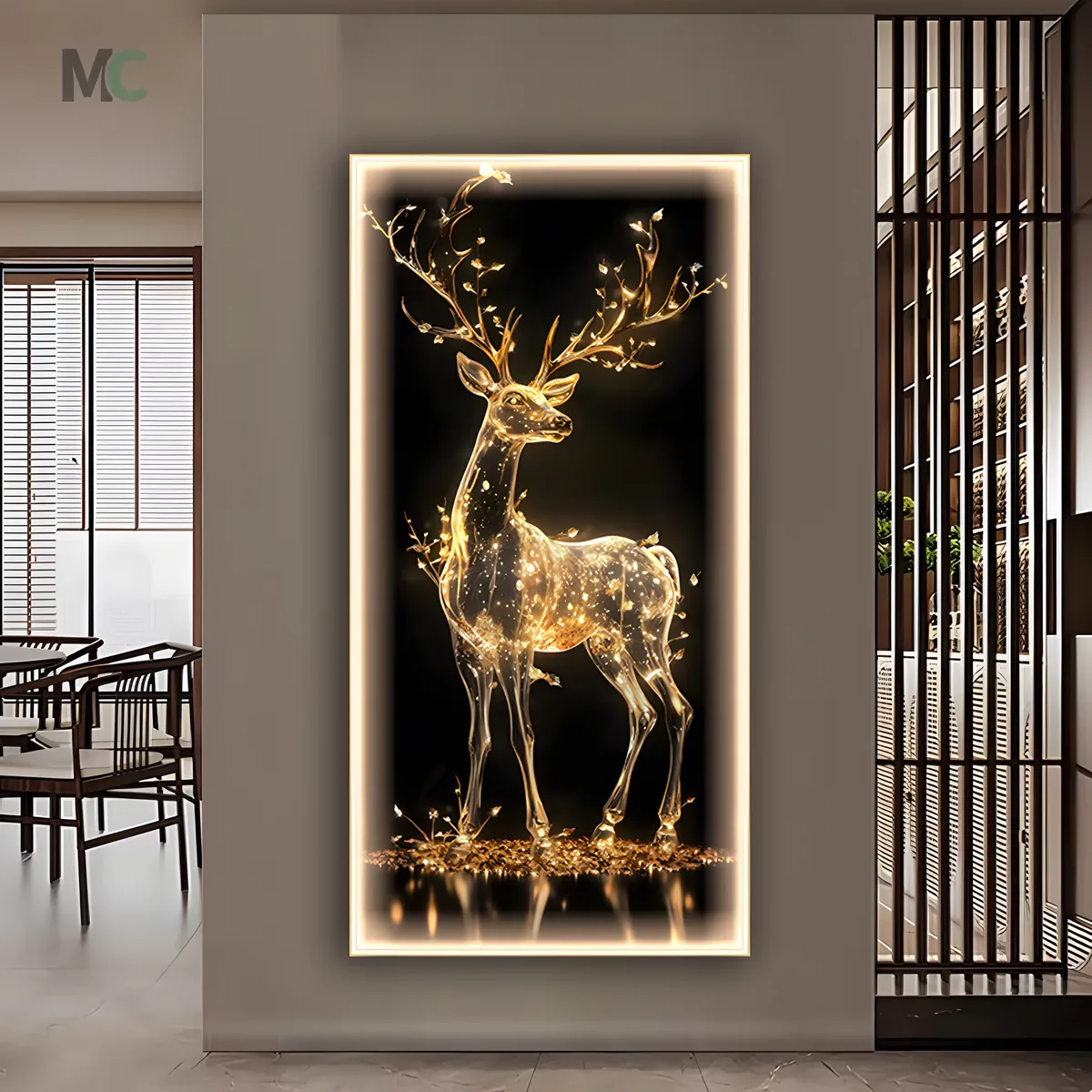 Nordic Light Luxury Abstract Art Gold Elk Decorative Painting Entrance to the House Porch Wall Led Light Crystal Painting