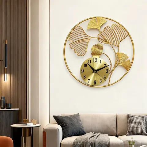 Nordic Light Luxury Iron Ginkgo Leaf Wall Clock Bedroom Background Wall Metal Art Decorative Wall Clock