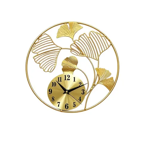 Nordic Light Luxury Iron Ginkgo Leaf Wall Clock Bedroom Background Wall Metal Art Decorative Wall Clock