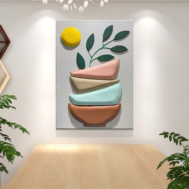 Nordic Restaurant Background Wall Art Home Decor Painting 3D Three-dimensional Handmade Skin Carving Wall Decor Painting