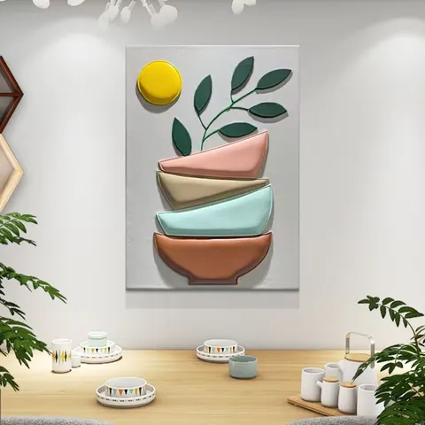 Nordic Restaurant Background Wall Art Home Decor Painting 3D Three-dimensional Handmade Skin Carving Wall Decor Painting