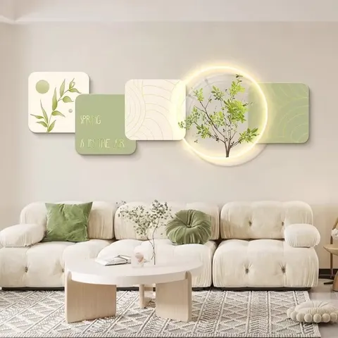 Nordic Small Fresh Living Room Crystal Porcelain Painting Sofa Background Wall Acrylic LED Painting