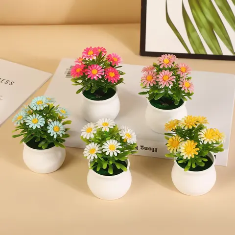 Nordic Style 7-Flower Artificial Sunflower Potted Plant Synthetic Resin Daisy for Home Photography Decor