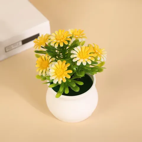 Nordic Style 7-Flower Artificial Sunflower Potted Plant Synthetic Resin Daisy for Home Photography Decor