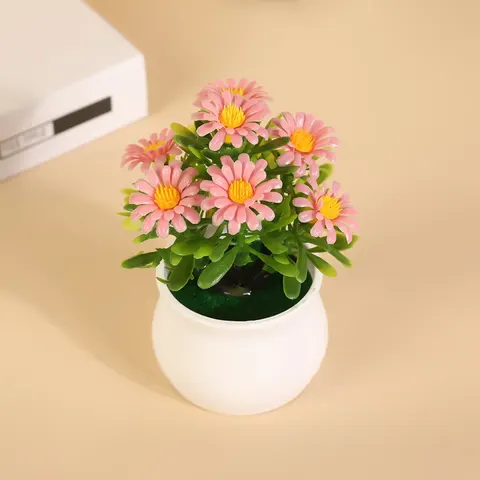 Nordic Style 7-Flower Artificial Sunflower Potted Plant Synthetic Resin Daisy for Home Photography Decor