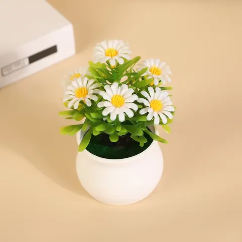 Nordic Style 7-Flower Artificial Sunflower Potted Plant Synthetic Resin Daisy for Home Photography Decor
