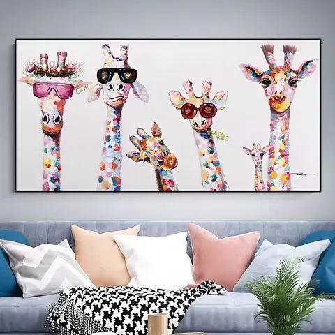Nordic Style Children's Room Wall Art Cute Cartoon Giraffes Canvas Painting Home Decoration Print Canvas Art Pictures