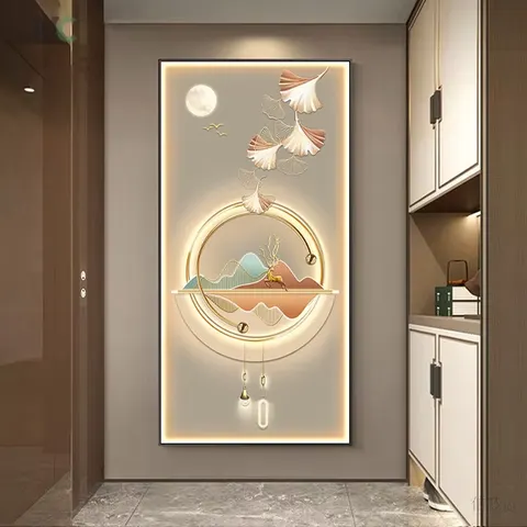 Nordic Style High-end Atmosphere Ginkgo Leaf Crystal Porcelain Painting Hotel Lobby Corridor Wall Decoration Painting