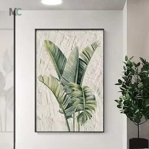 Nordic Style Living Room Wall Art Home Decor Painting Green Plants Porch Texture Crystal Porcelain Painting