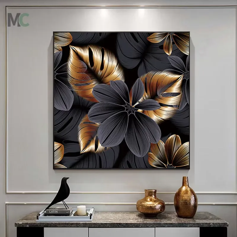 Nordic Style Restaurant High-quality Simple Golden Plant Leaf Art Mural Living Room Light Luxury Hotel Corridor Flower Painting