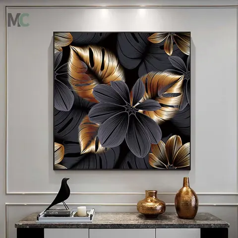 Nordic Style Restaurant High-quality Simple Golden Plant Leaf Art Mural Living Room Light Luxury Hotel Corridor Flower Painting
