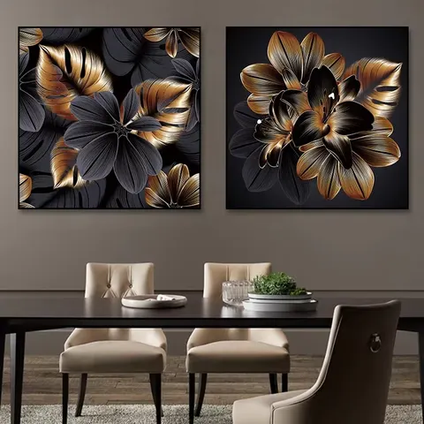 Nordic Style Restaurant High-quality Simple Golden Plant Leaf Art Mural Living Room Light Luxury Hotel Corridor Flower Painting