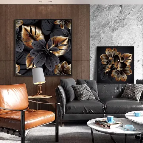 Nordic Style Restaurant High-quality Simple Golden Plant Leaf Art Mural Living Room Light Luxury Hotel Corridor Flower Painting