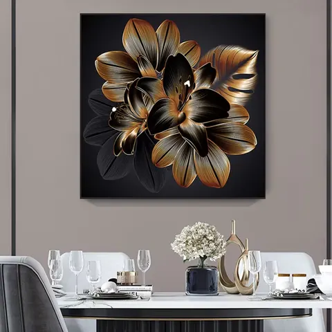 Nordic Style Restaurant High-quality Simple Golden Plant Leaf Art Mural Living Room Light Luxury Hotel Corridor Flower Painting