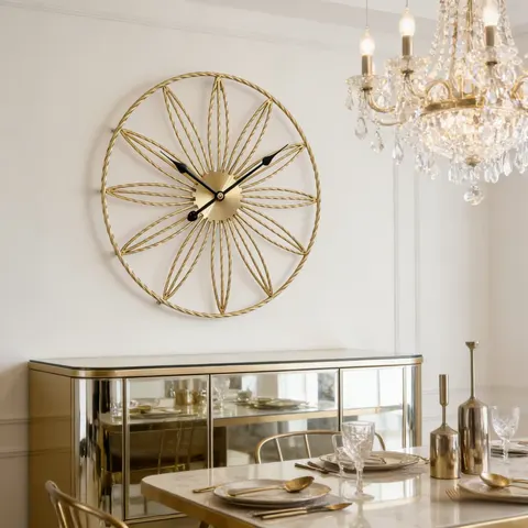 Nordic Style Simplicity Living Room Decor Wall Clock Creativity Home Furnishings Mute Clocks Gold Color Twist Flowers Ironwork