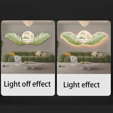Originality Cream Wind Luxury Feather Living Room Crystal Porcelain Mural Art Led Glow Home Decor Painting