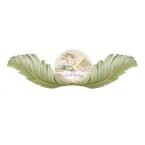 Originality Cream Wind Luxury Feather Living Room Crystal Porcelain Mural Art Led Glow Home Decor Painting