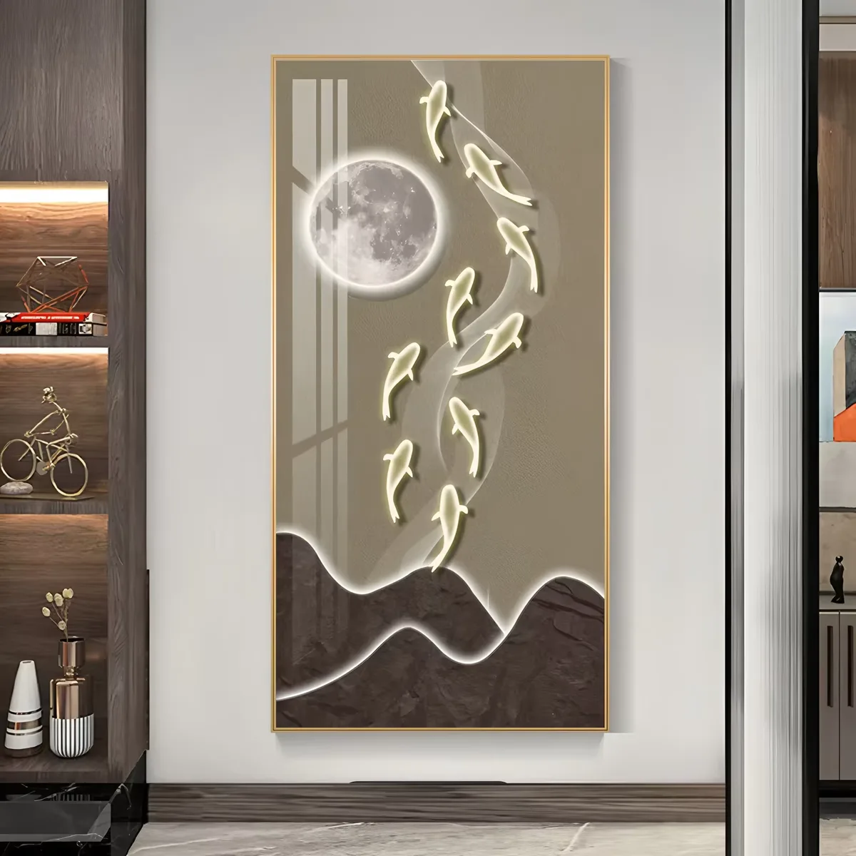 锦鲤 单幅 装饰画 现代简约 客厅背景墙挂画 晶瓷画