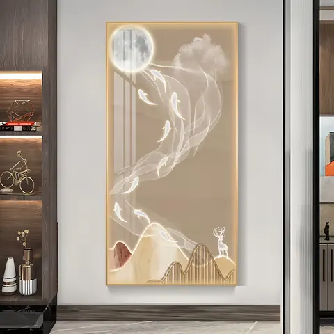 锦鲤 单幅 装饰画 现代简约 客厅背景墙挂画 晶瓷画