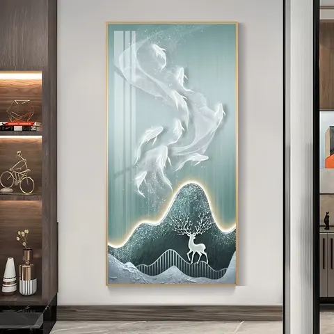 锦鲤 单幅 装饰画 现代简约 客厅背景墙挂画 晶瓷画