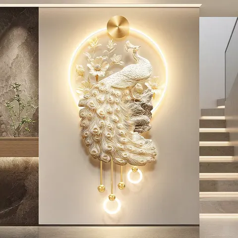 Peacock Entrance Hall Home Decor Wall Art Painting Three-dimensional Relief Sculpture Effect Acrylic LED Paintings