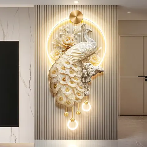 Peacock Entrance Hall Home Decor Wall Art Painting Three-dimensional Relief Sculpture Effect Acrylic LED Paintings