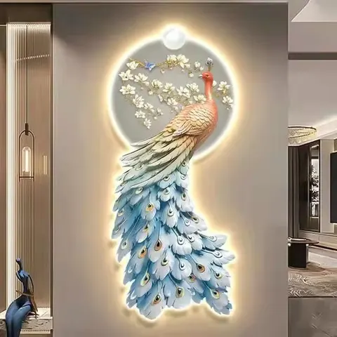孔雀 单幅 装饰画 现代简约 客厅背景墙挂画 LED带灯画
