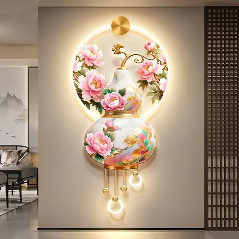 Peony Flowers Are Blooming UV Engraving Art Home Decoration Paintings Metal Pendant Glowed LED Painting
