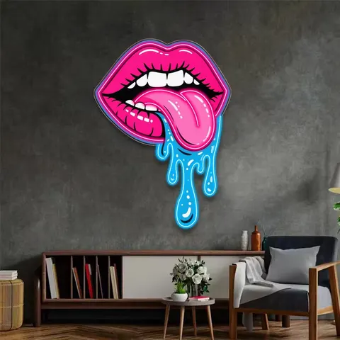 Personalized Creative pink Sexy Lips Neon Art Decor Painting bar Background Wall Acrylic LED Painting
