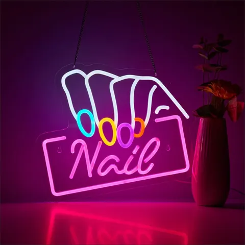 pink Girl Finger Letter Styling Art Decor Neon Light Nails Acrylic LED Painting