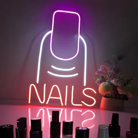 pink Girl Finger Letter Styling Art Decor Neon Light Nails Acrylic LED Painting