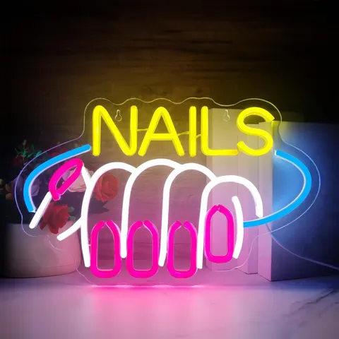 pink Girl Finger Letter Styling Art Decor Neon Light Nails Acrylic LED Painting