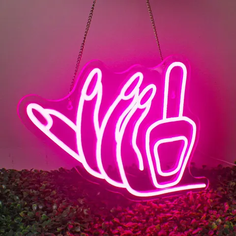 pink Girl Finger Letter Styling Art Decor Neon Light Nails Acrylic LED Painting