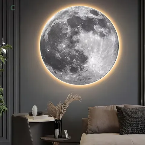 Planet Moon LED Glow Hanging Painting Corridor Background Wall Crystal Porcelain Wall Art Home Decor Painting