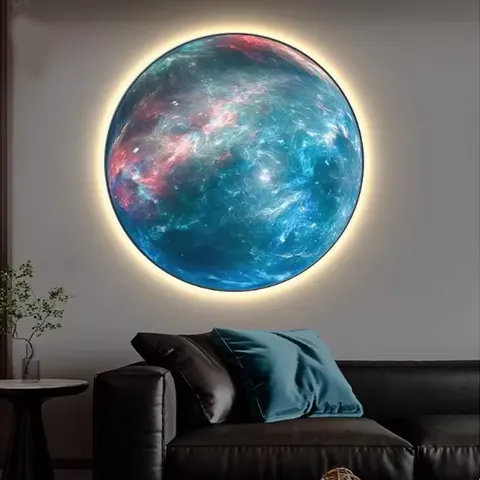 日月星辰 单幅 装饰画 现代简约 玄关背景墙挂画 LED带灯画