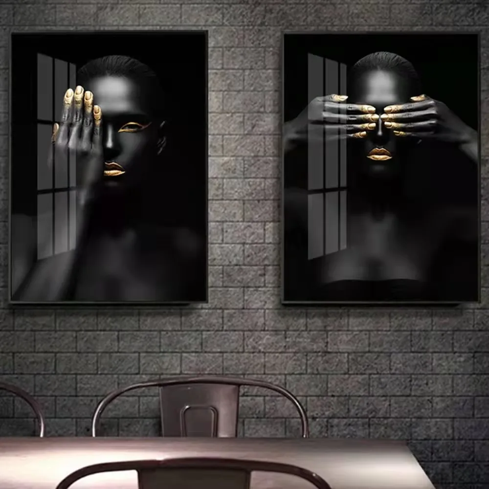 Popular Design African Black Beauty Wall Decor Painting Modern Light Luxury Entrance Porch Crystal Painting