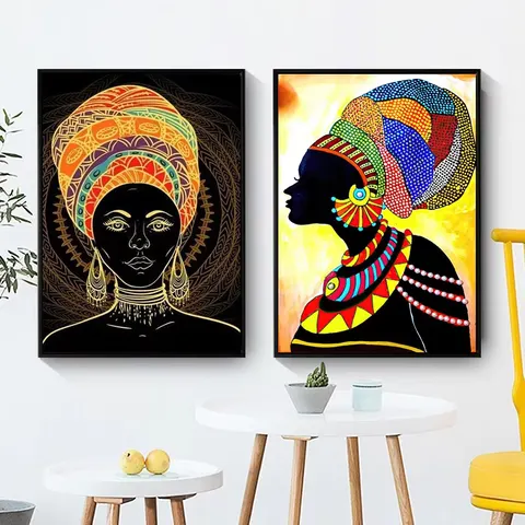 Popular Design African Black Beauty Wall Decor Painting Modern Light Luxury Entrance Porch Crystal Painting