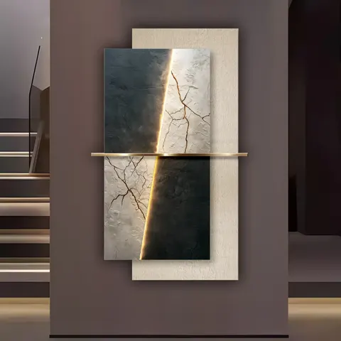 抽象 单幅 装饰画 轻奢风 玄关背景墙挂画 LED带灯画