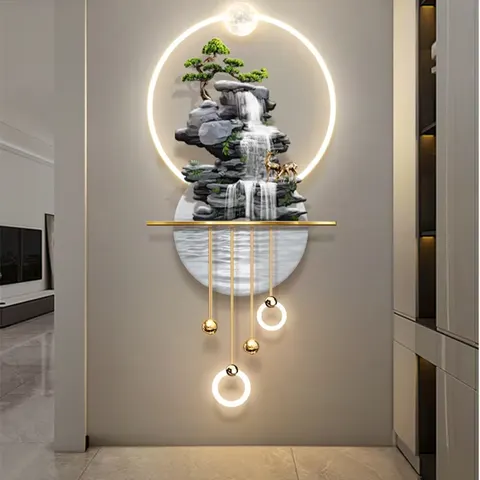 Popular Design New Chinese Light Luxury Luminous Hallway Decorative Painting Corridor Mural Wall Art LED Light Painting