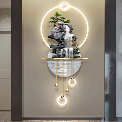 Popular Design New Chinese Light Luxury Luminous Hallway Decorative Painting Corridor Mural Wall Art LED Light Painting