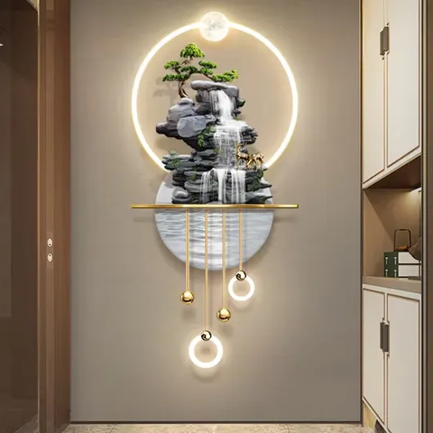 Popular Design New Chinese Light Luxury Luminous Hallway Decorative Painting Corridor Mural Wall Art LED Light Painting